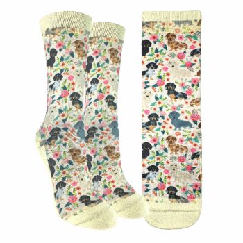 Socks Floral Dachshunds 5-9
