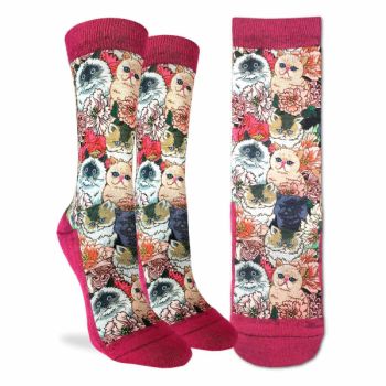 Socks Floral Cats 5-9